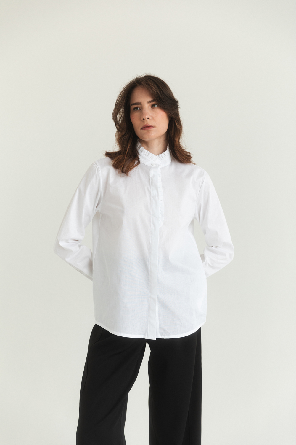 White shirt with stand-up collar