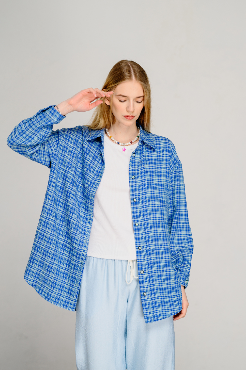 Long oversized shirt in mint color