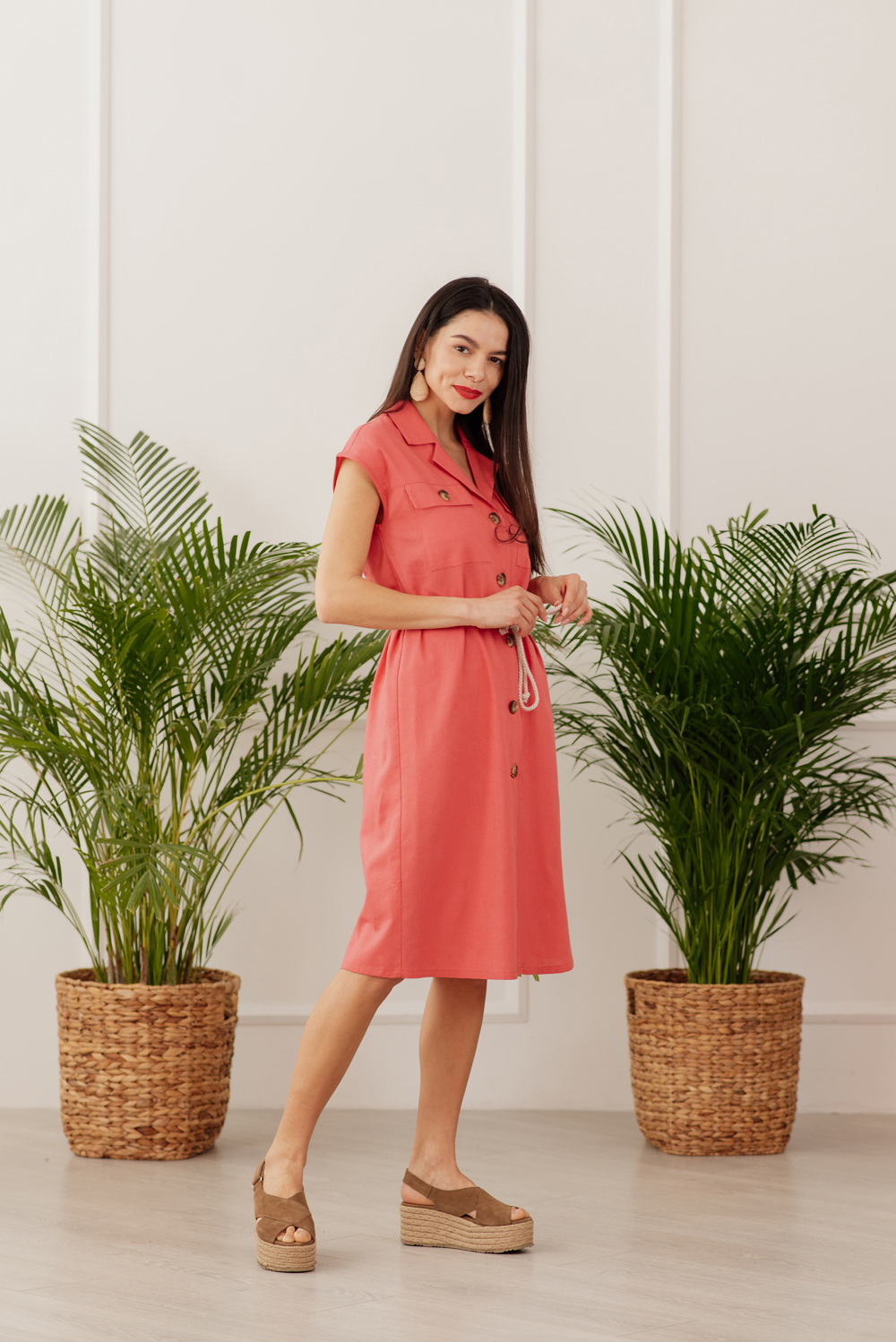 Coral Blazer Neck Dress