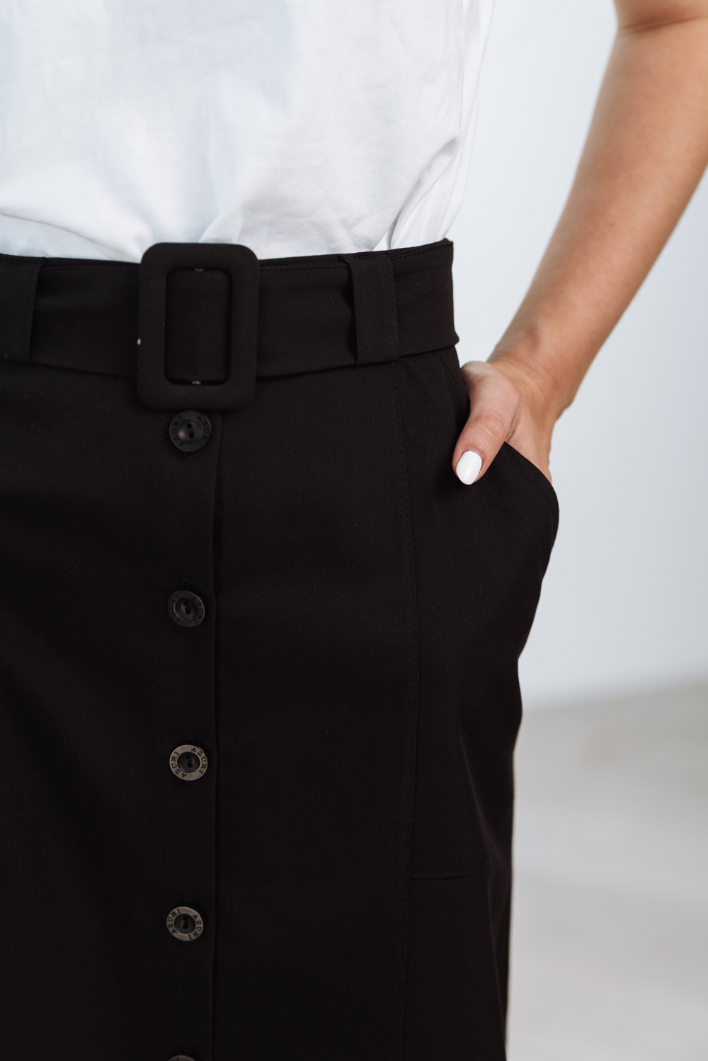 Black A-line skirt with belt