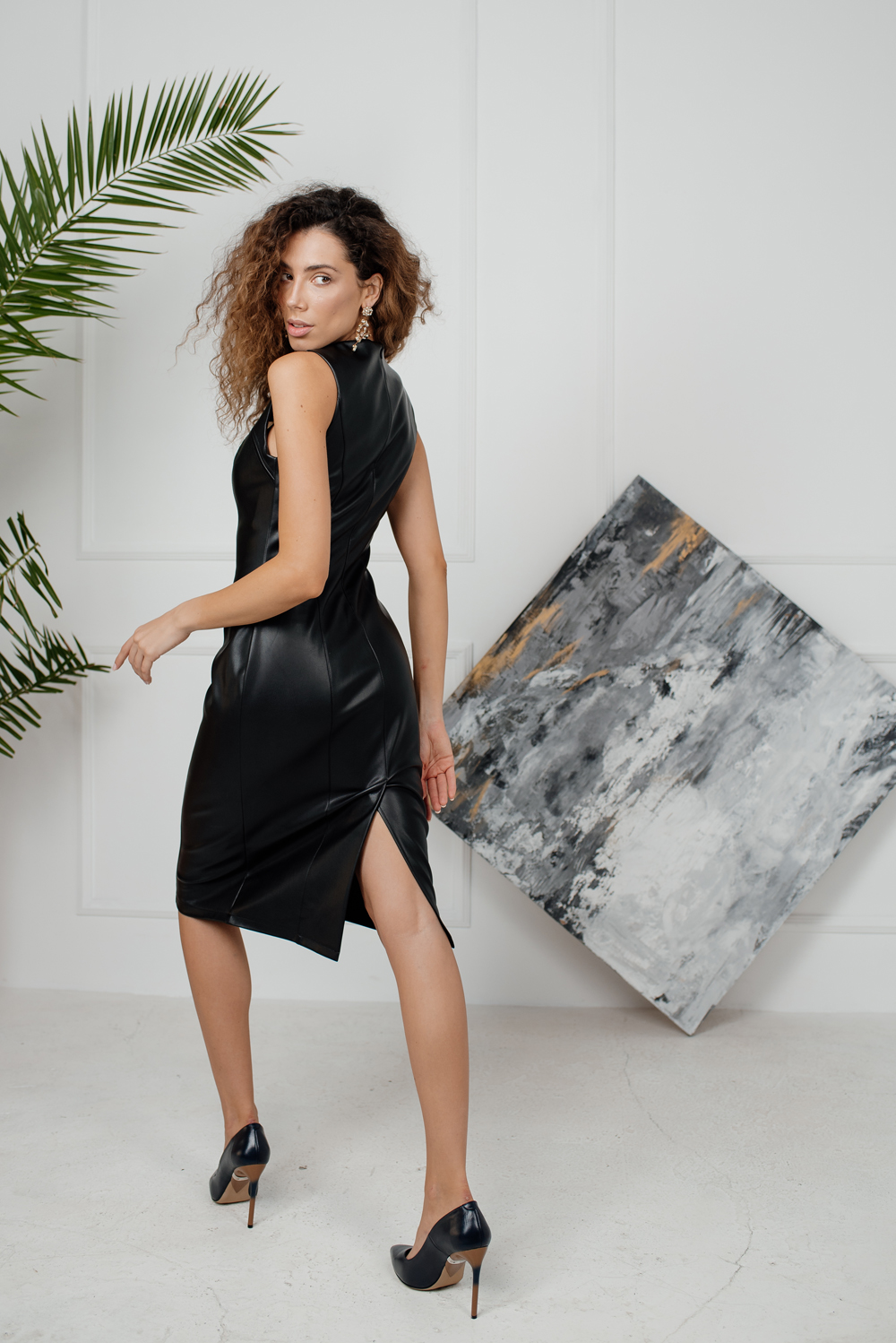 Black sheath dress made of eco leather