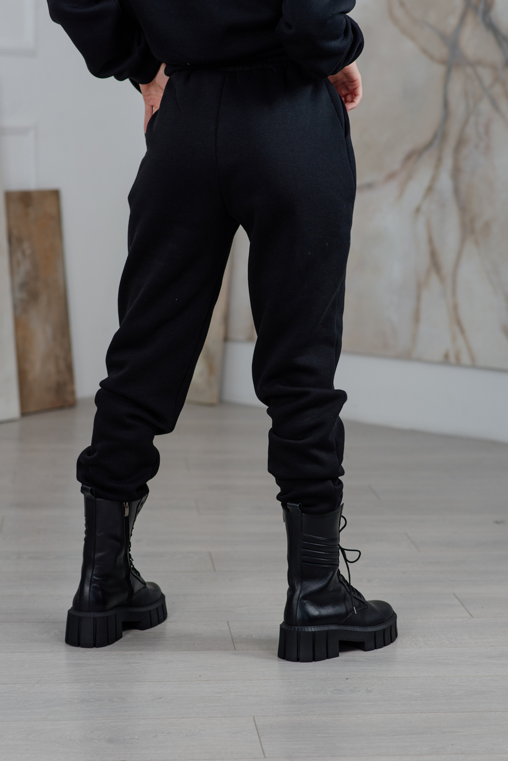 Black track pants with elastic band