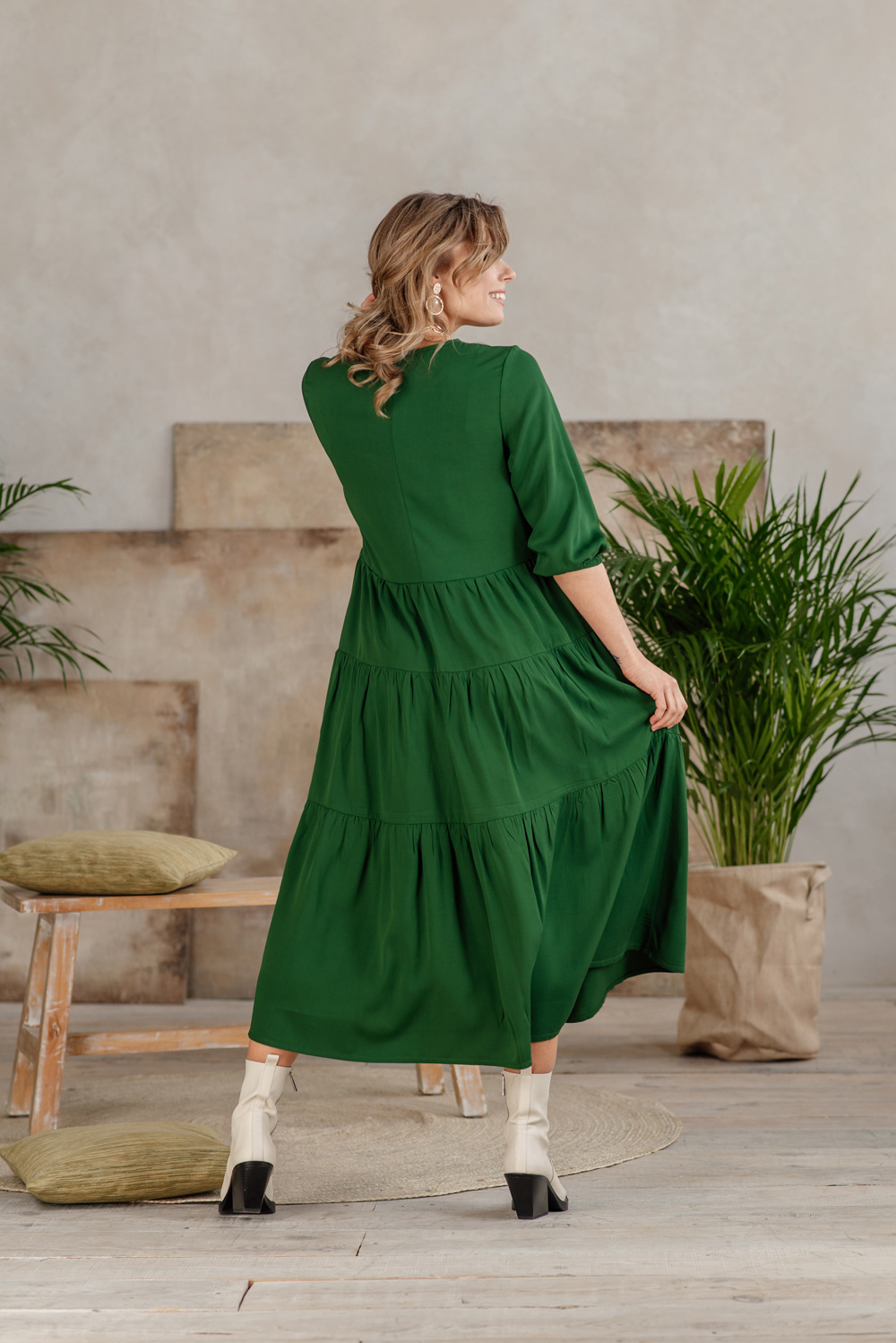 Green midi dress with ruffles