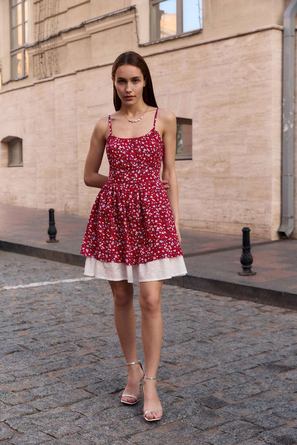 Red sundress with additional stitching lining