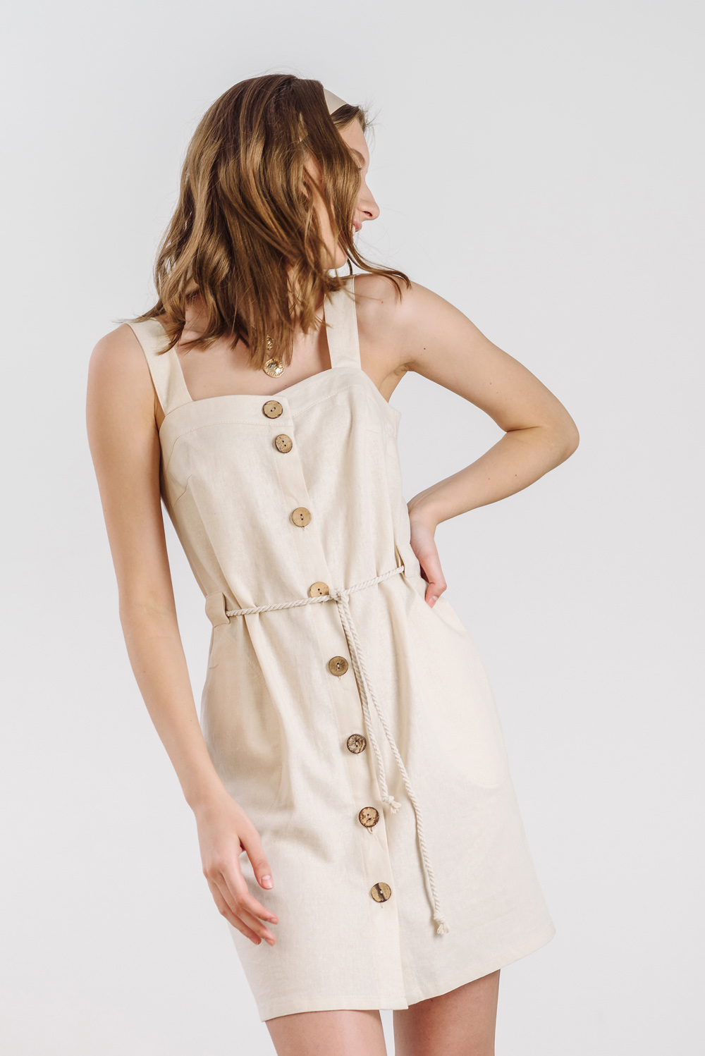 Linen dress with straps