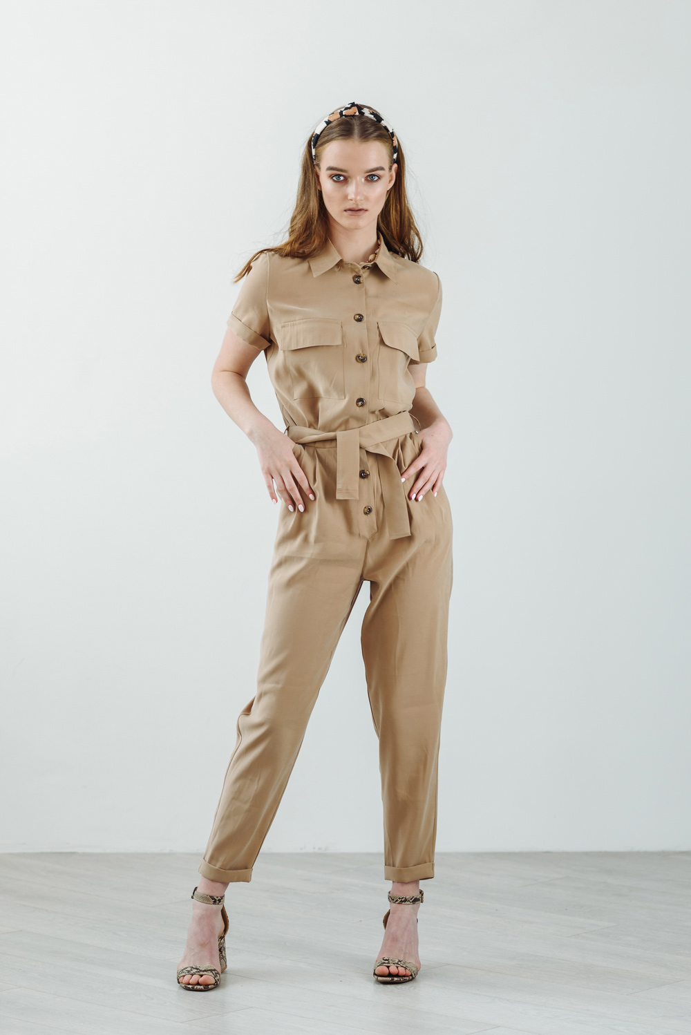 Button-down safari jumpsuit