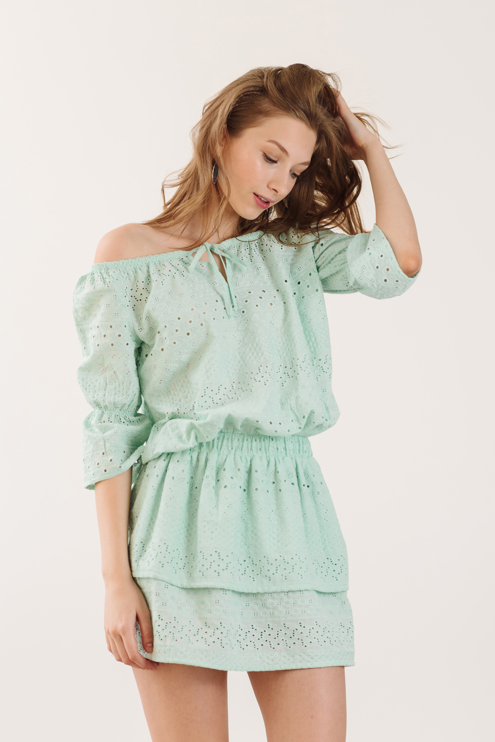 Mint embroidered cotton dress