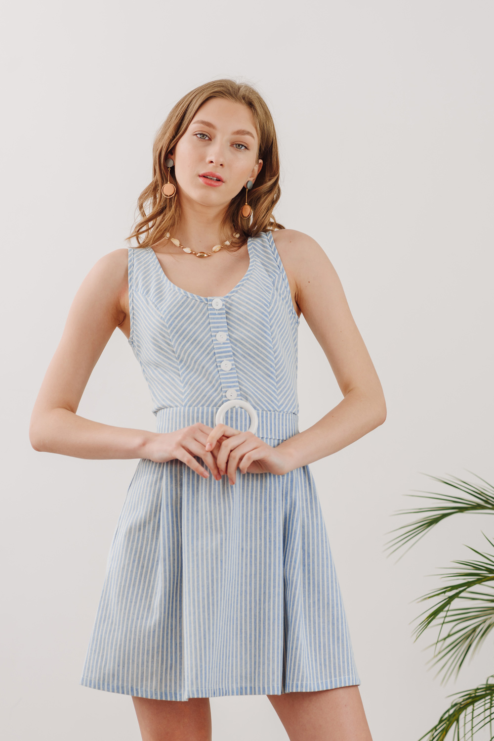 Blue linen striped dress