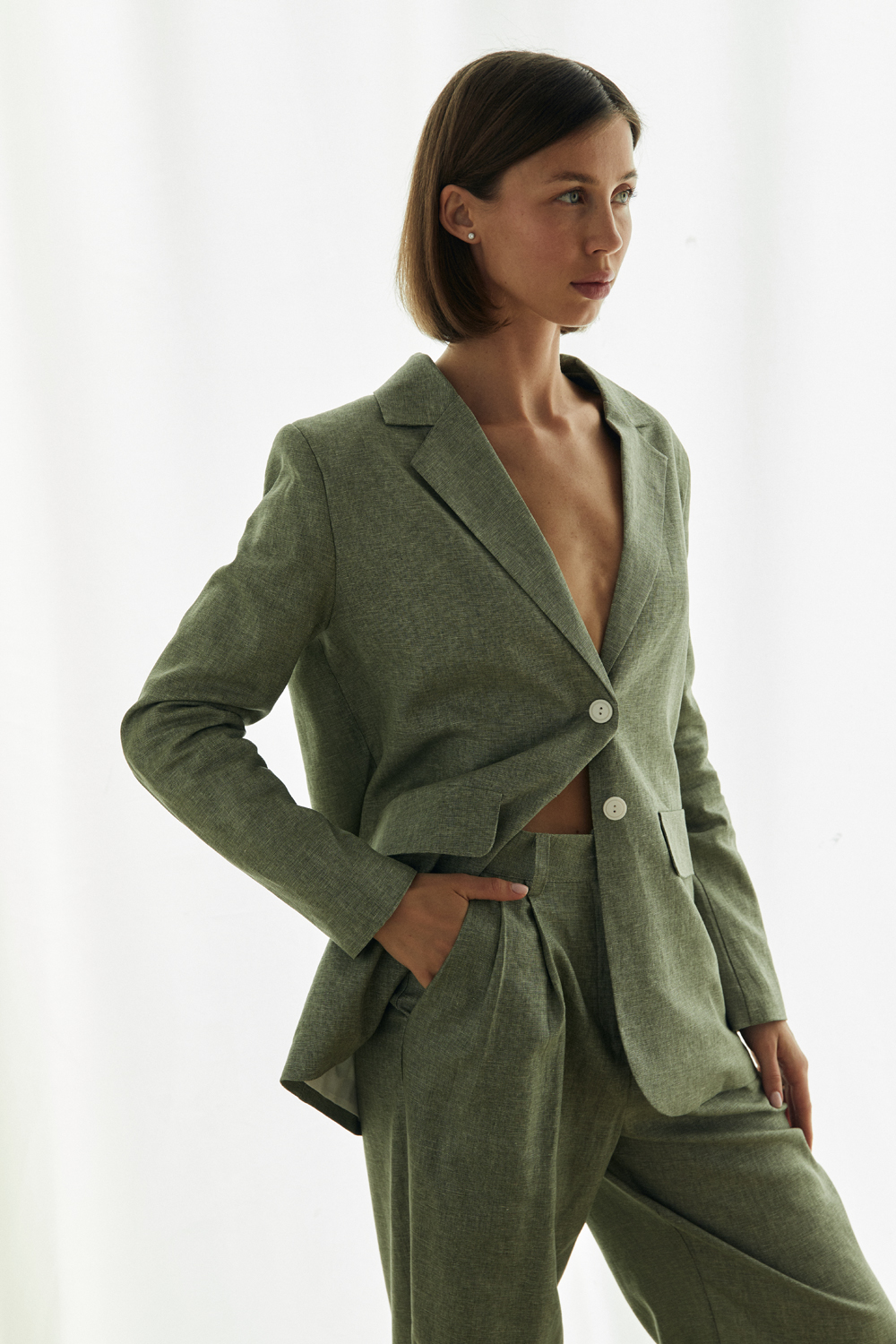 Oversized olive linen jacket