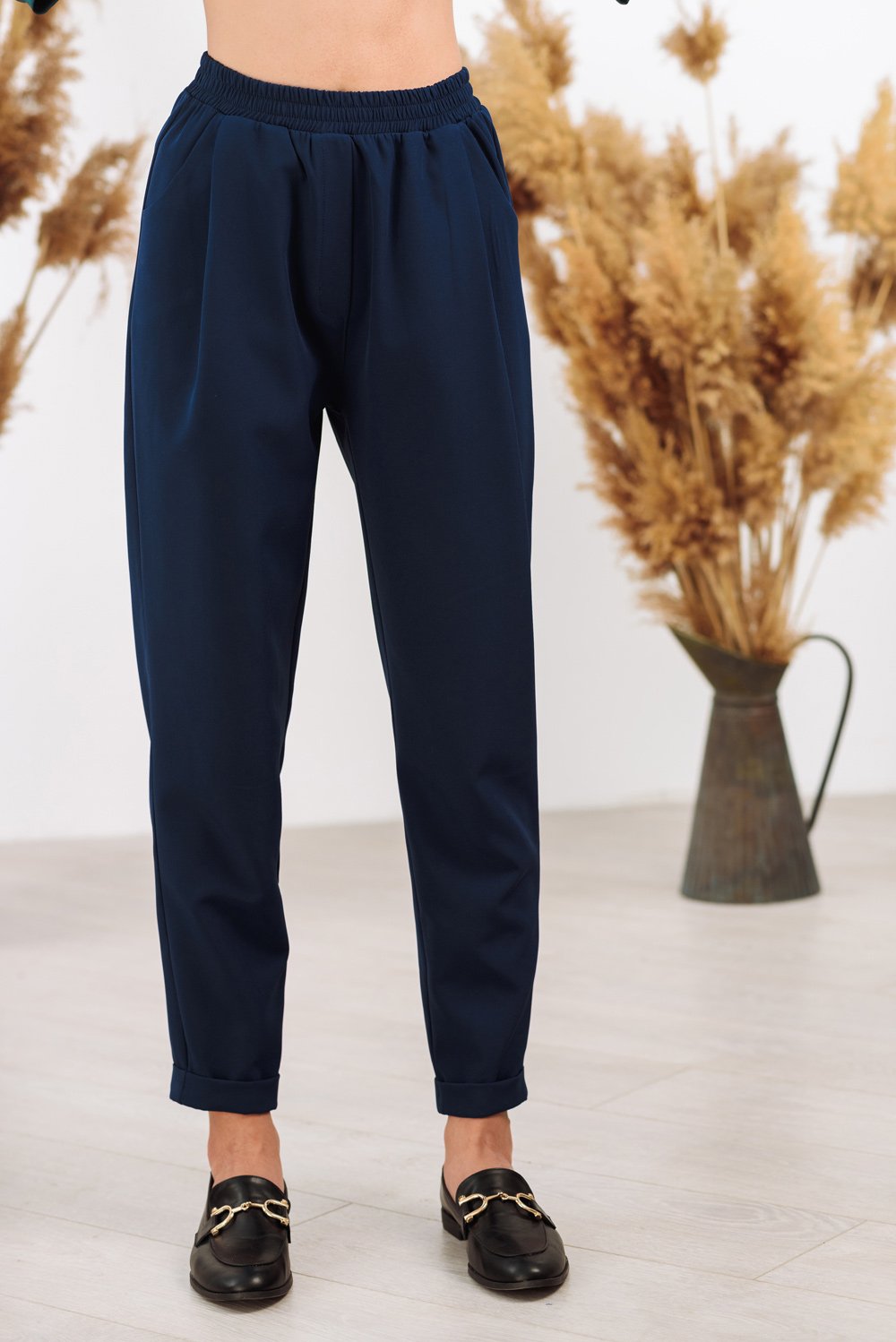 Blue trousers with elastic waist