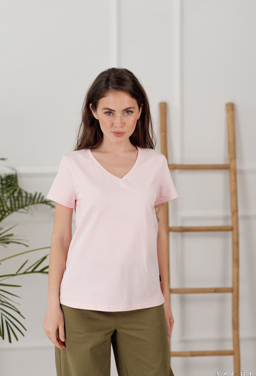 Pink V-neck T-shirt