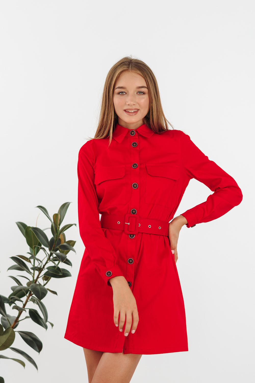 Red shirt dress