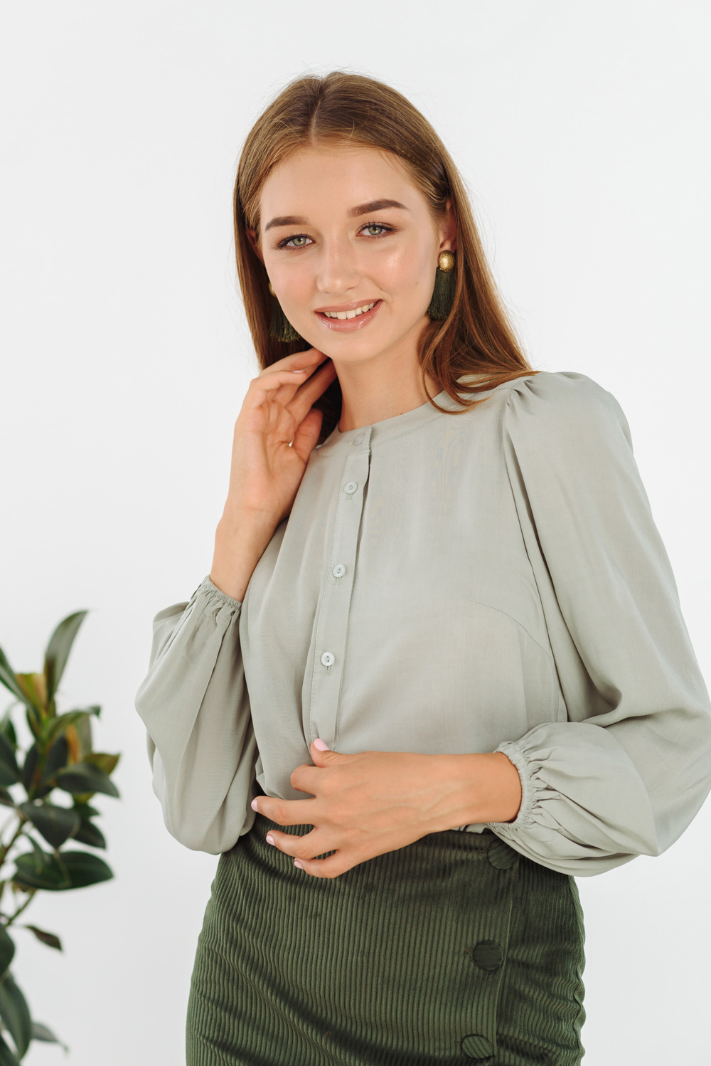Olive round neck line blouse