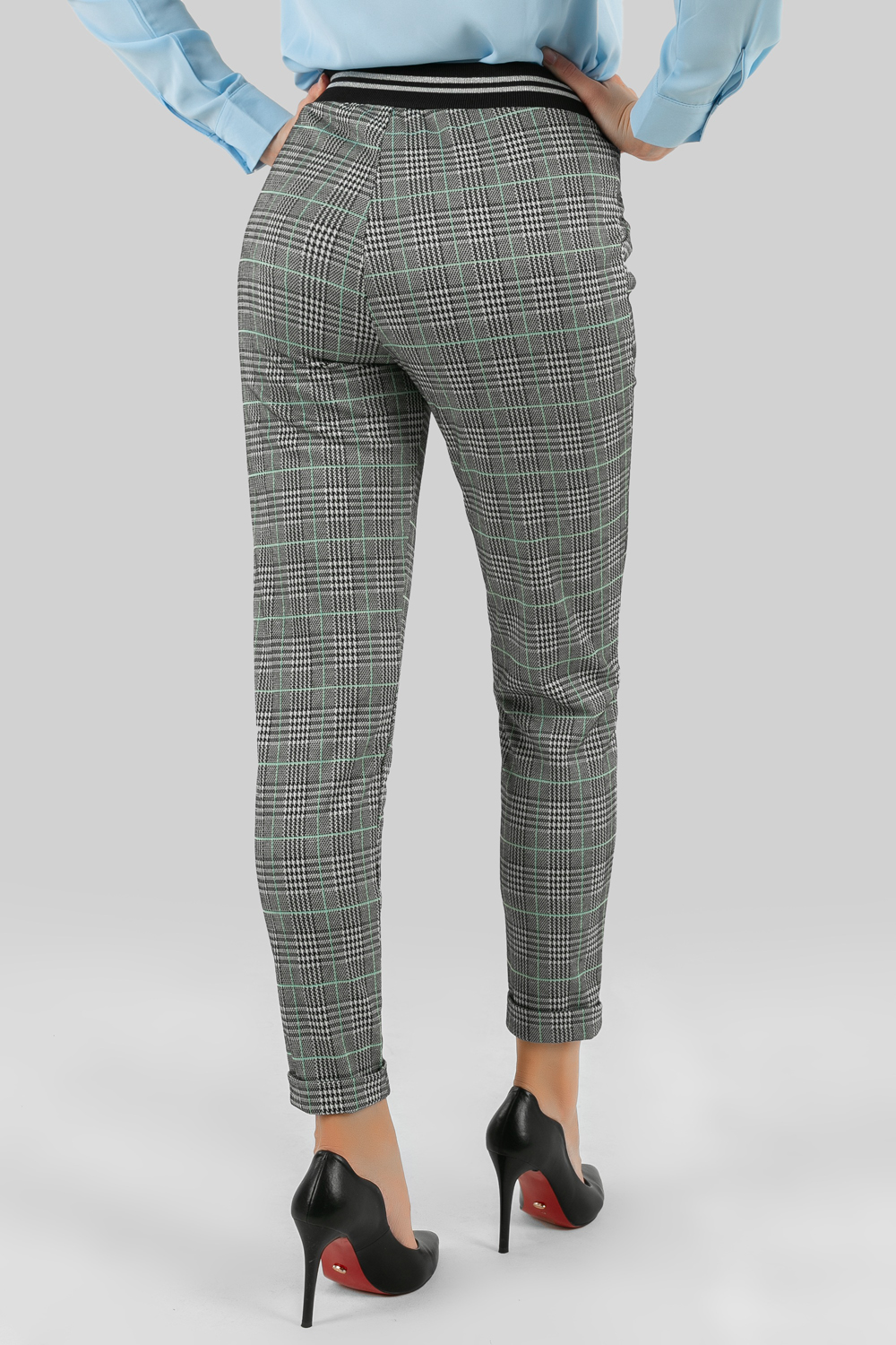 Trousers with elasticated waist in mint colour scheme