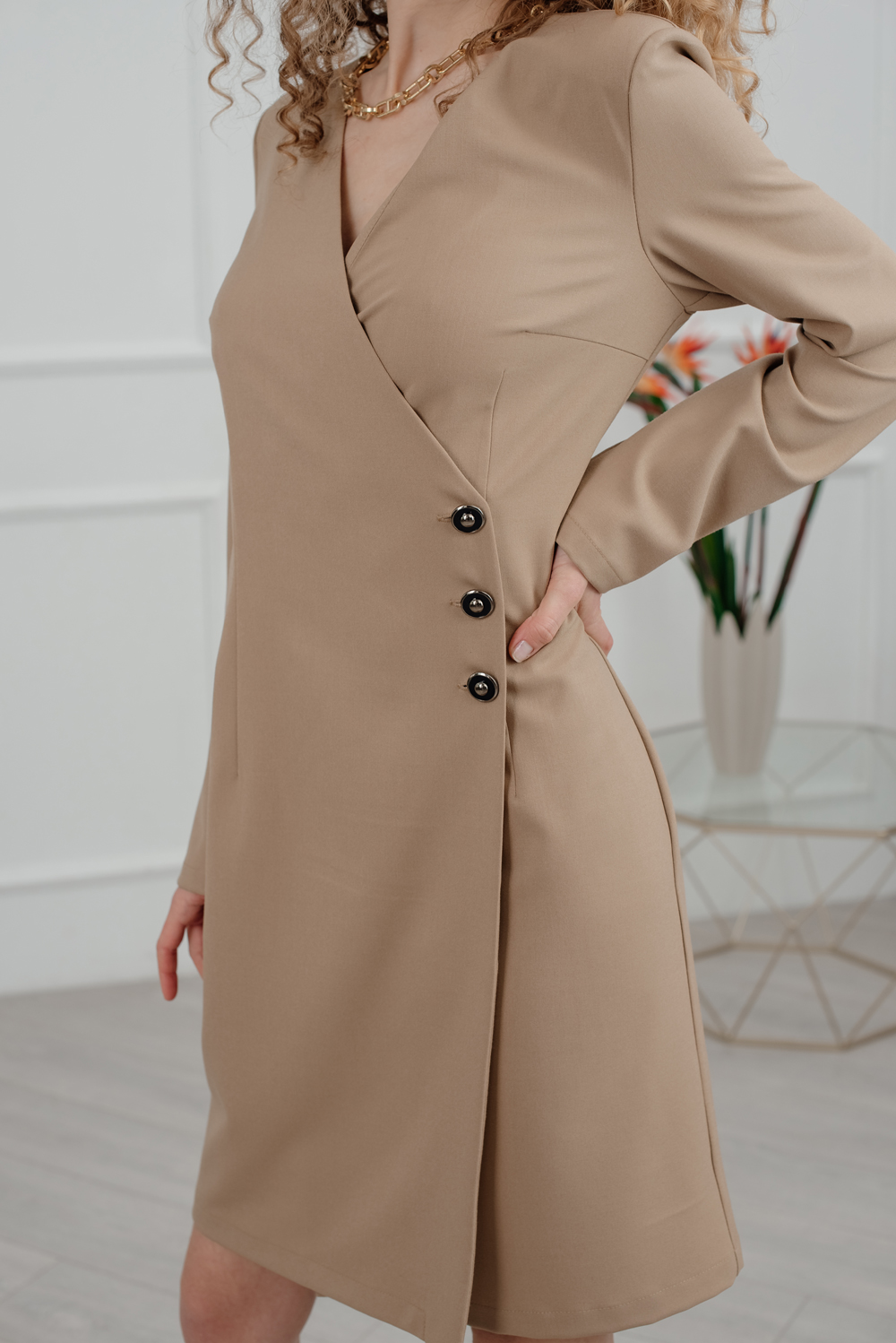 Dress with zipper and buttons