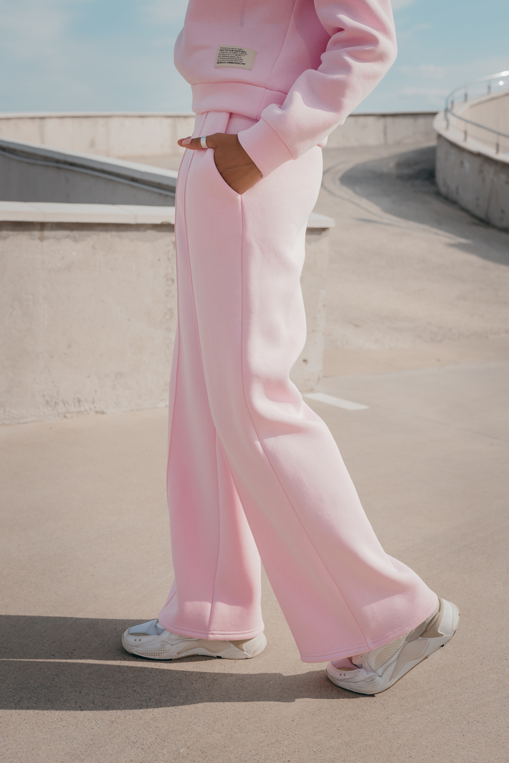 Pink sporty flared trousers