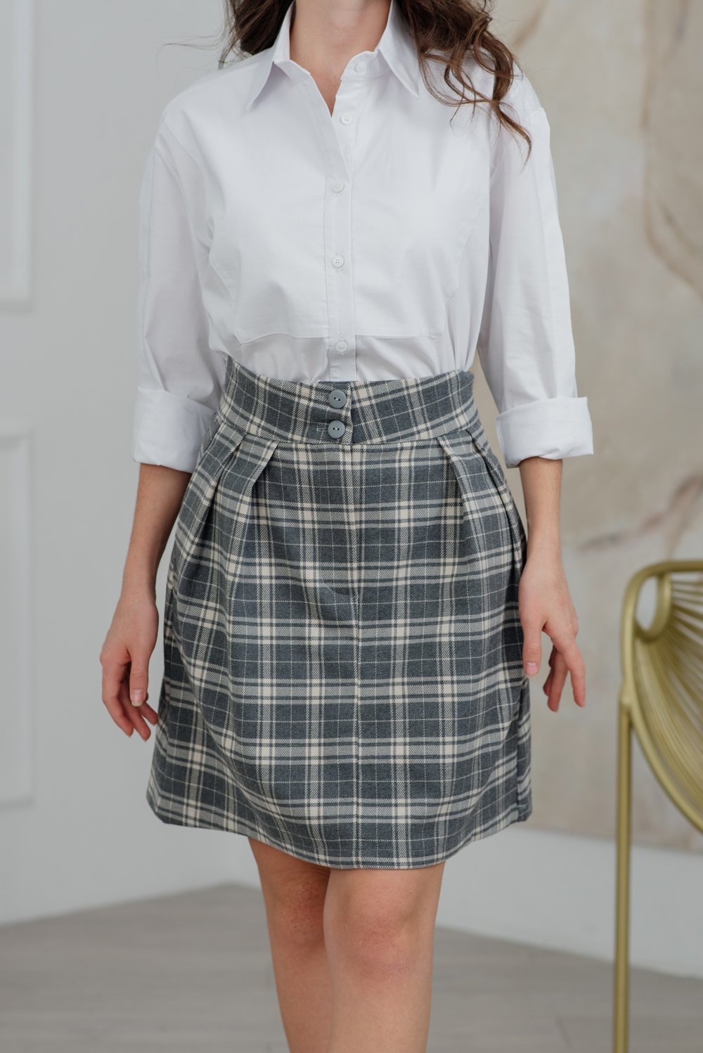 Gray Check A-Line Skirt