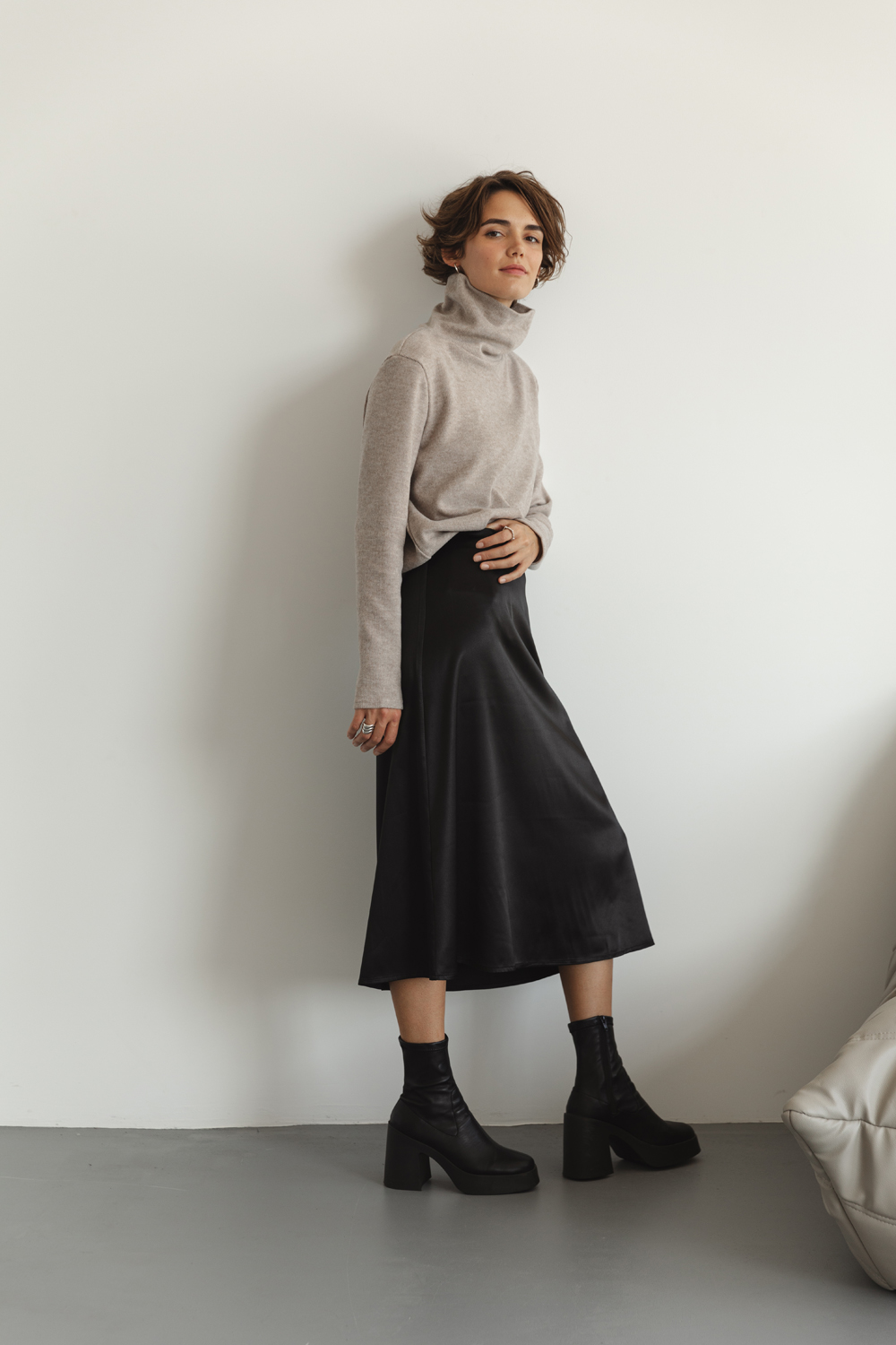Black Silk A-line Skirt