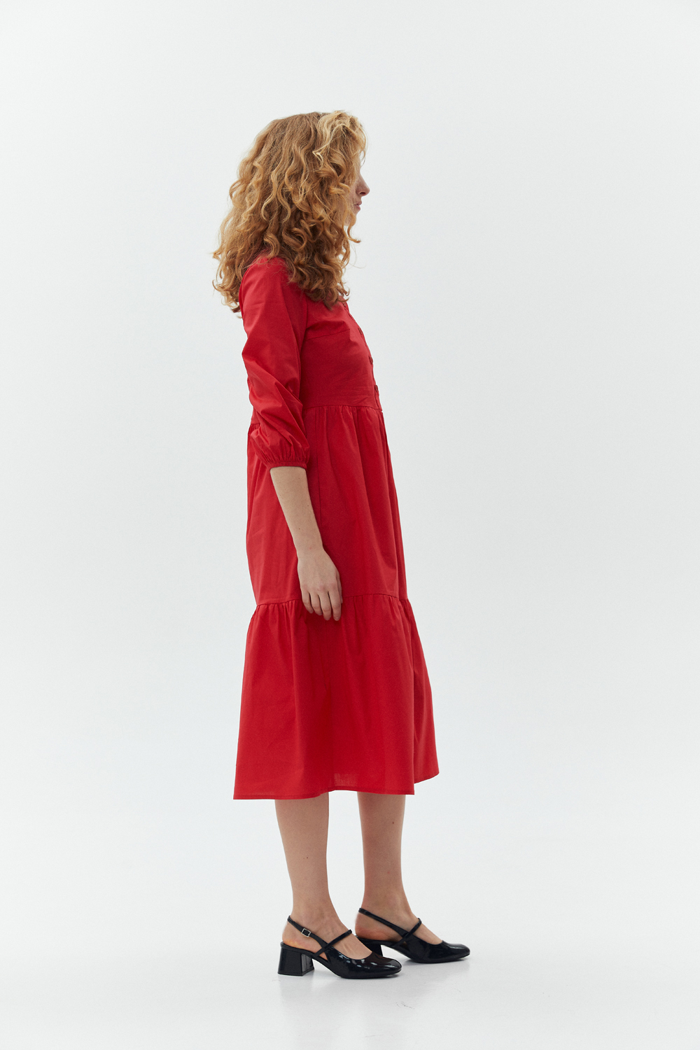Red cotton midi dress