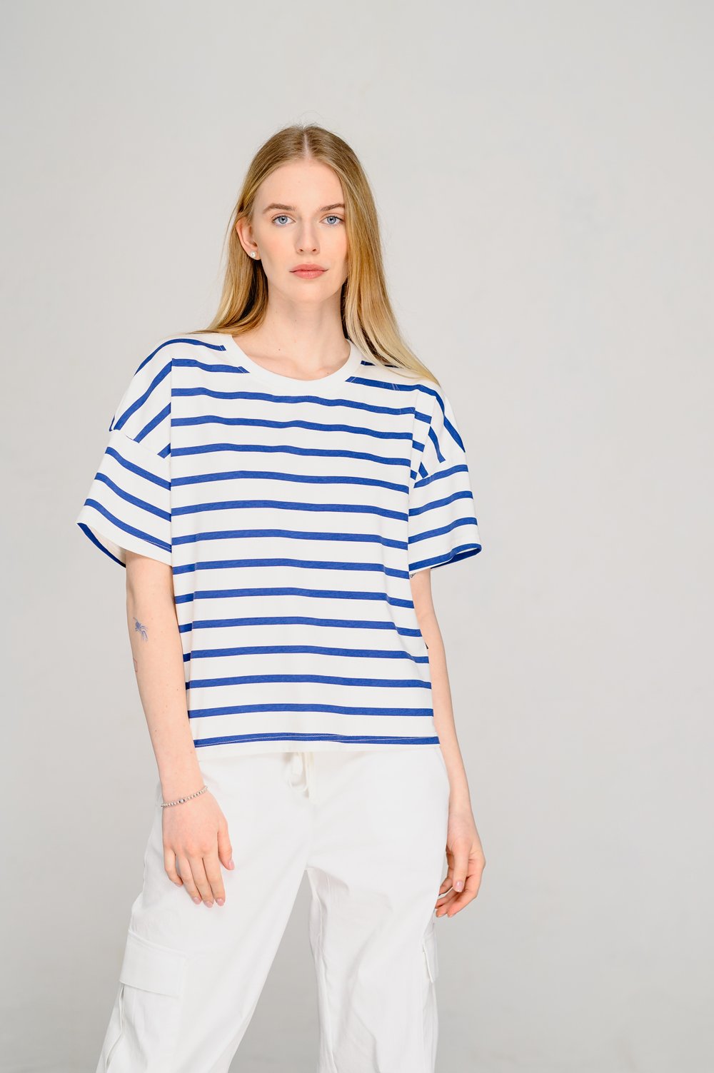 Oversized denim striped T-shirt