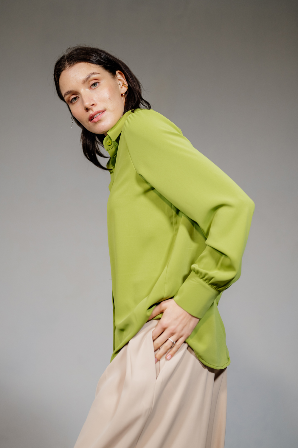 Olive Button Down Blouse
