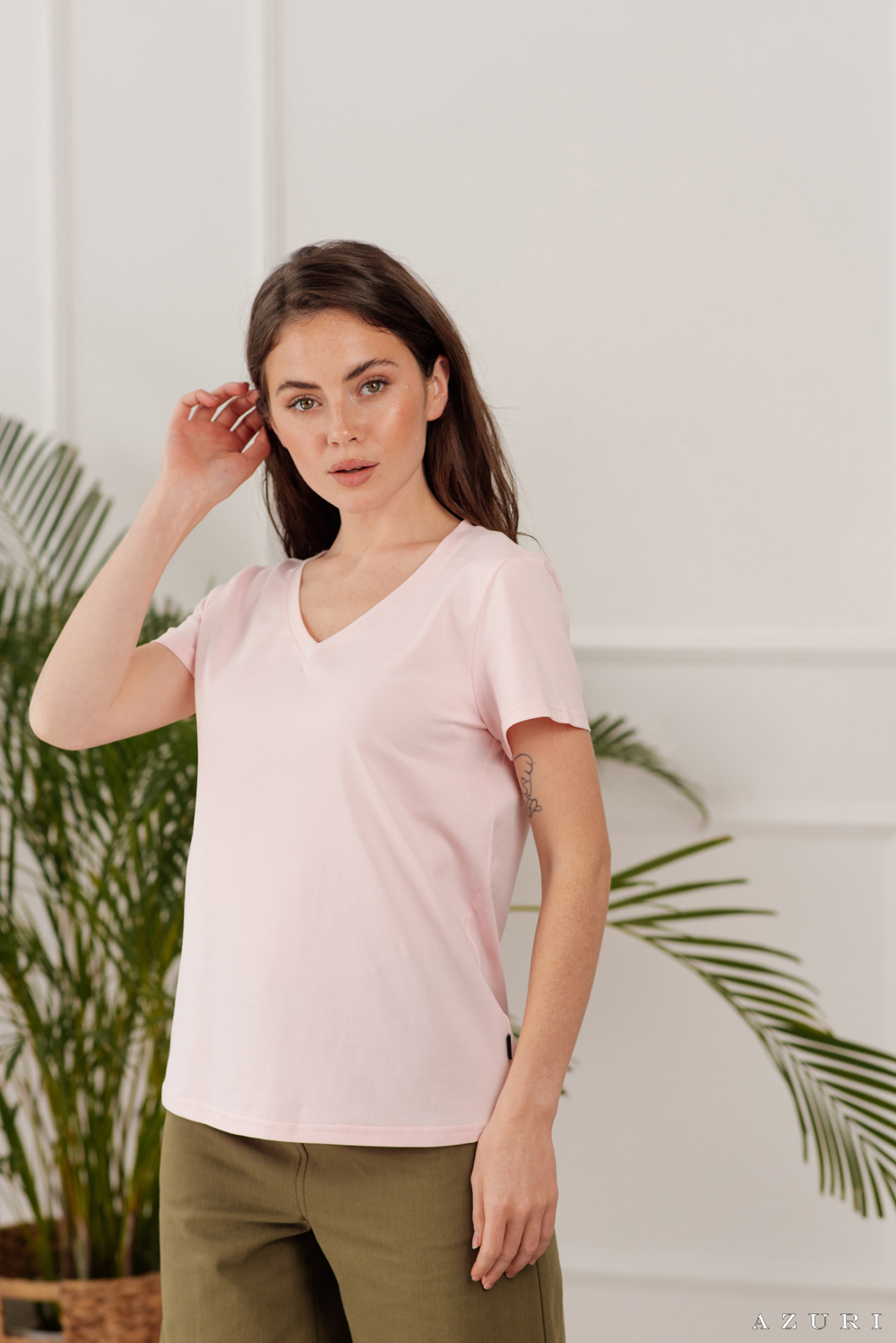 Pink V-neck T-shirt