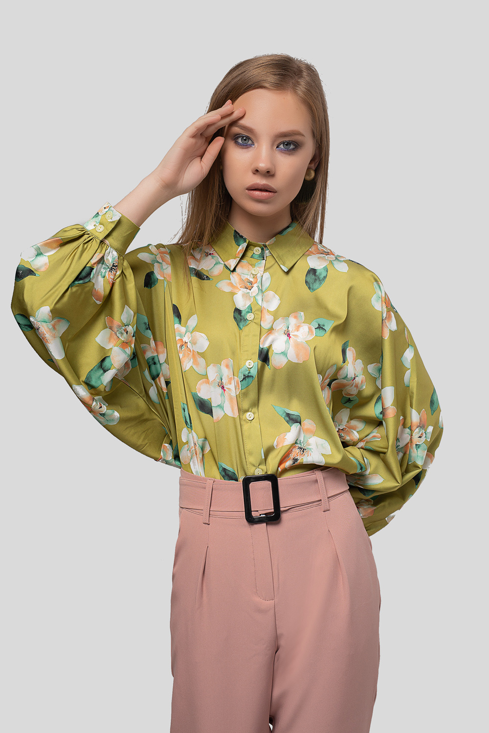 Шёлковая оливковая блуза
