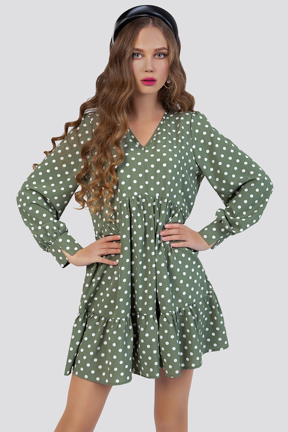 Зелене міні плаття в горошок