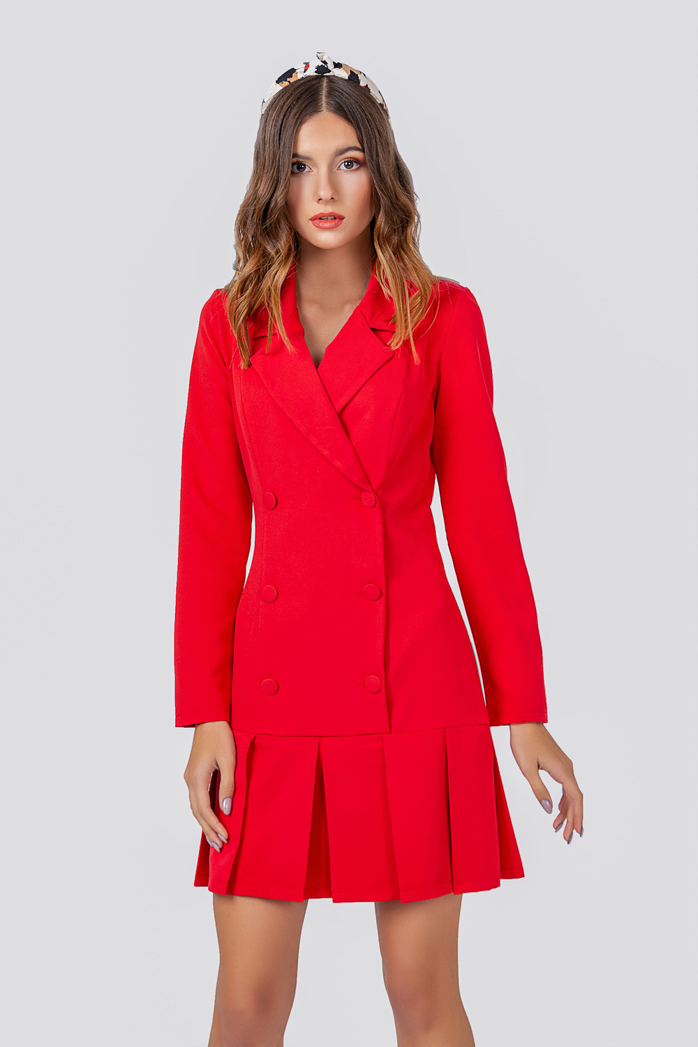 Red buttoned blazer dress