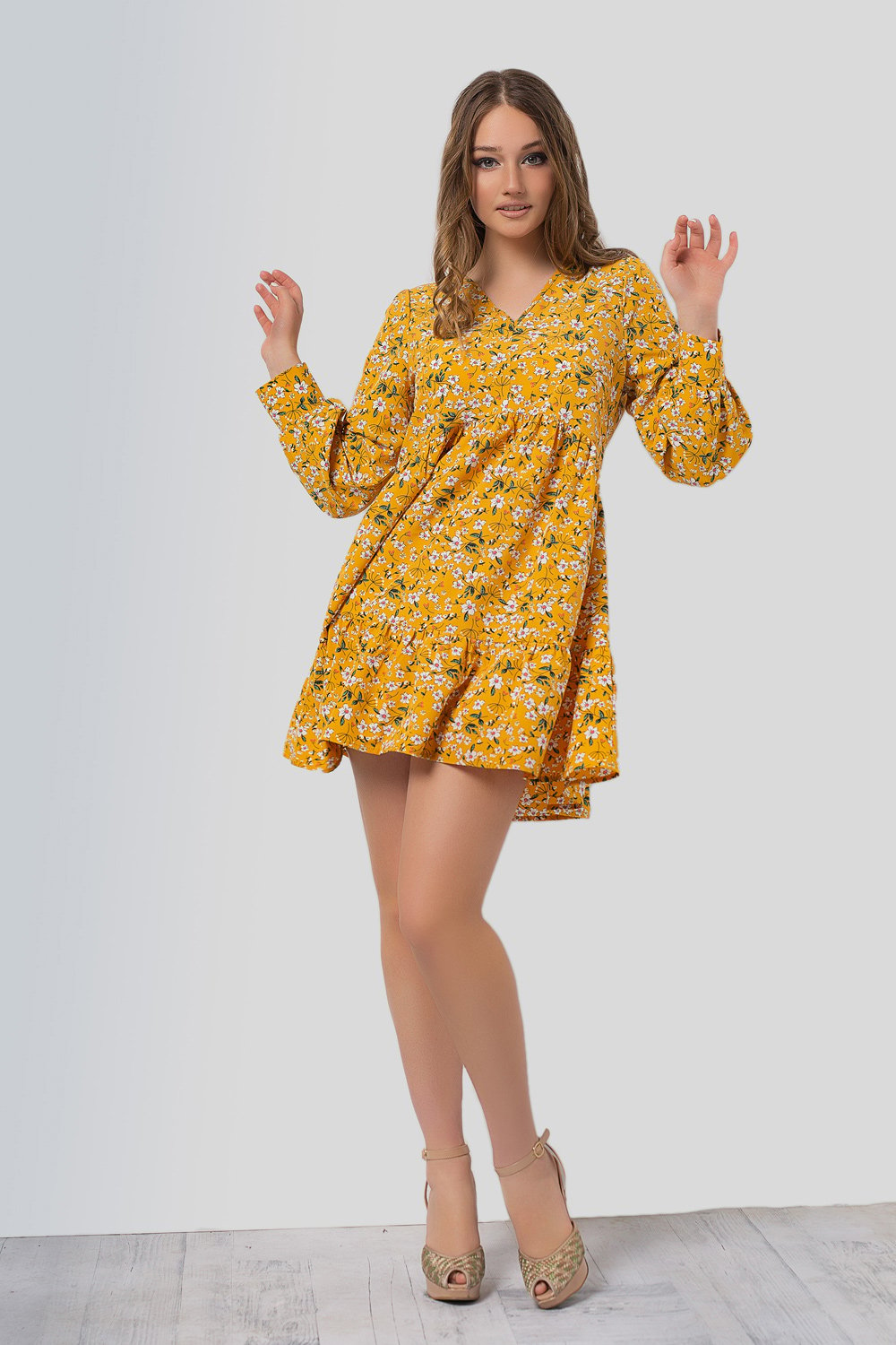 Yellow floral print dress
