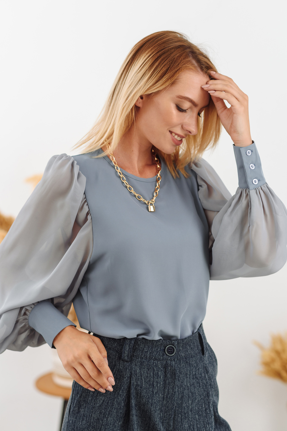 Wide Sleeve Straight Blouse