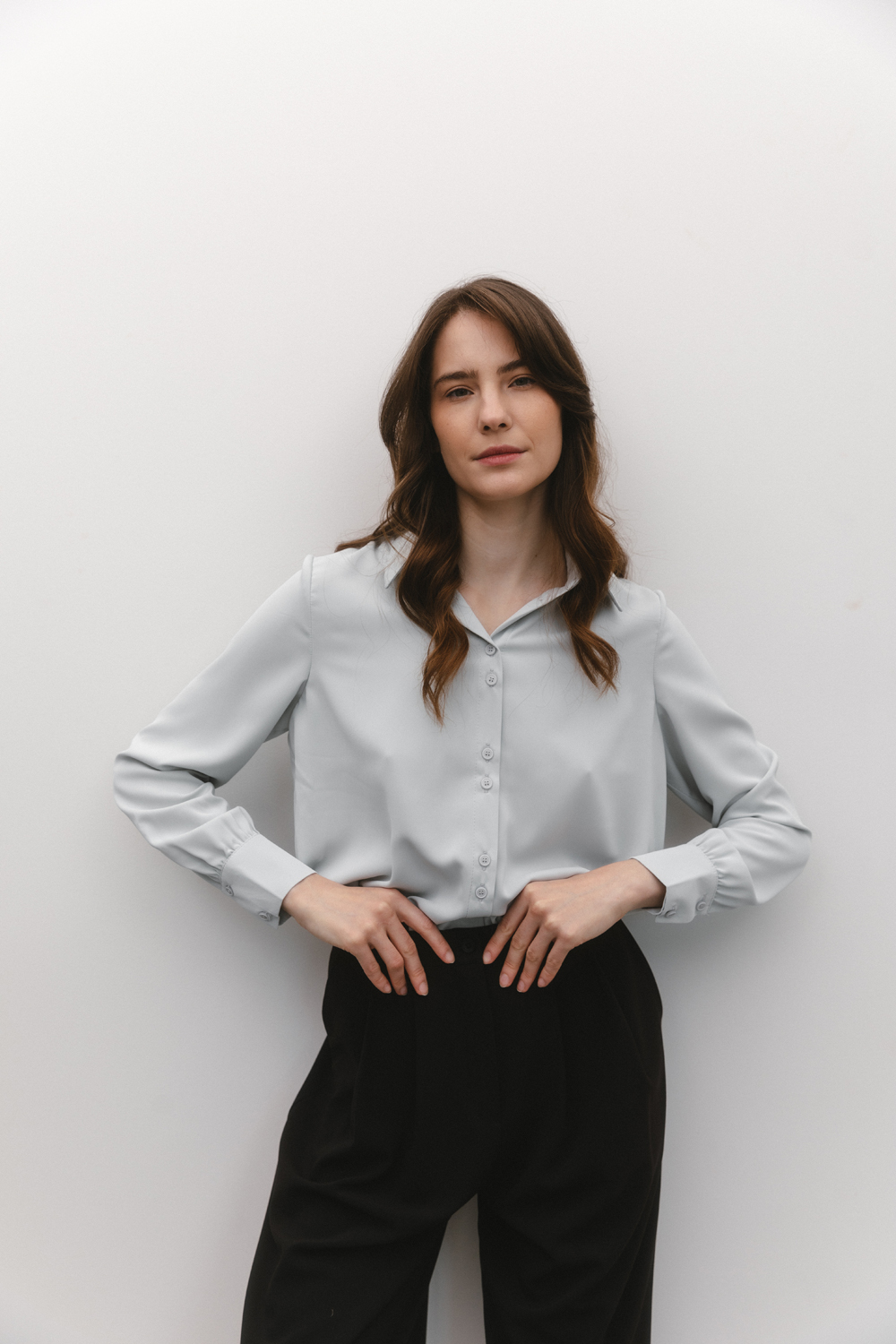 Light gray button down blouse