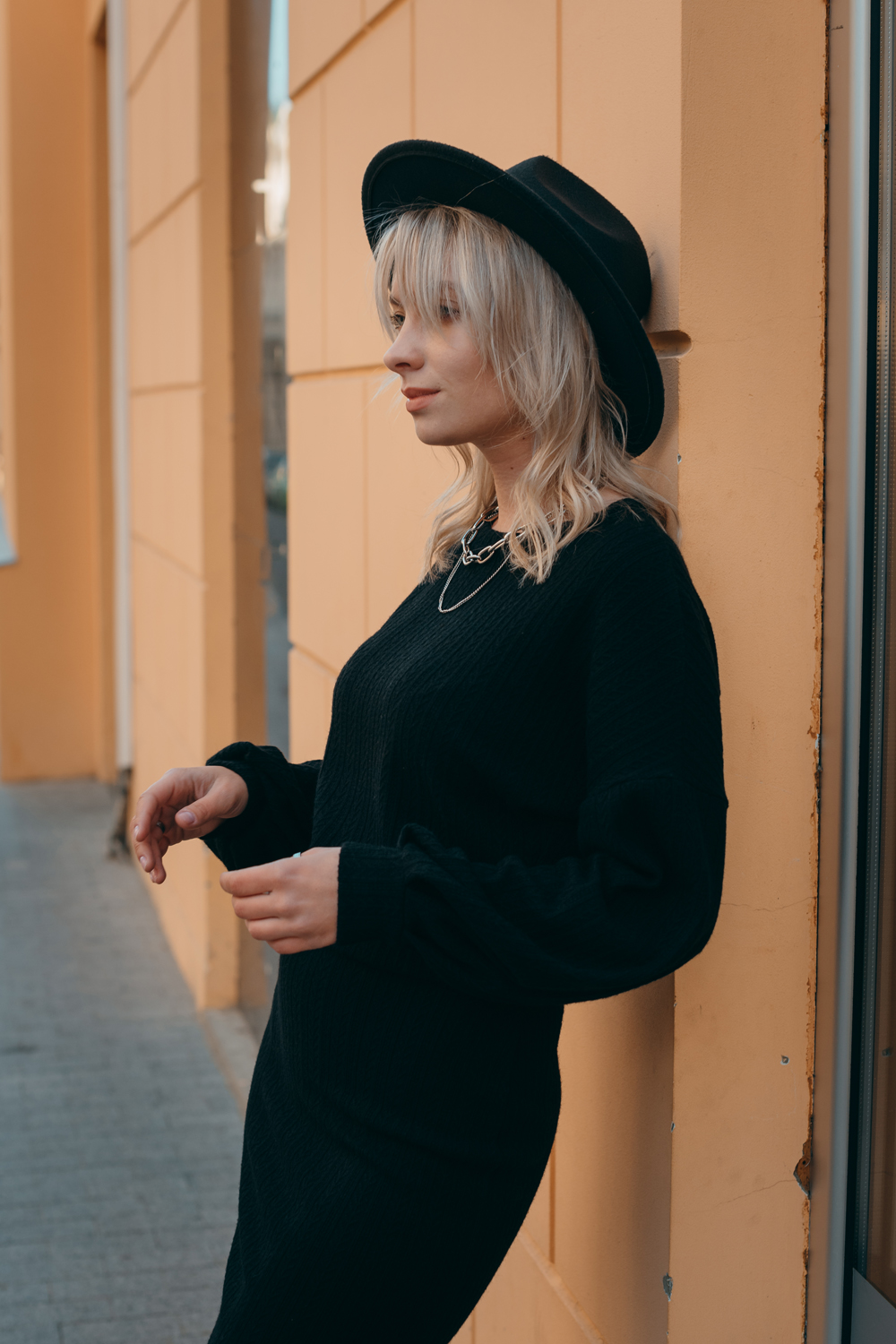 Black top with puff sleeves