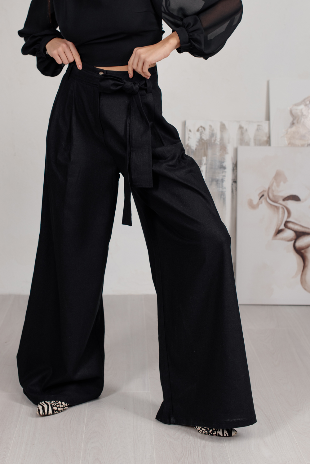 Black linen palazzo trousers