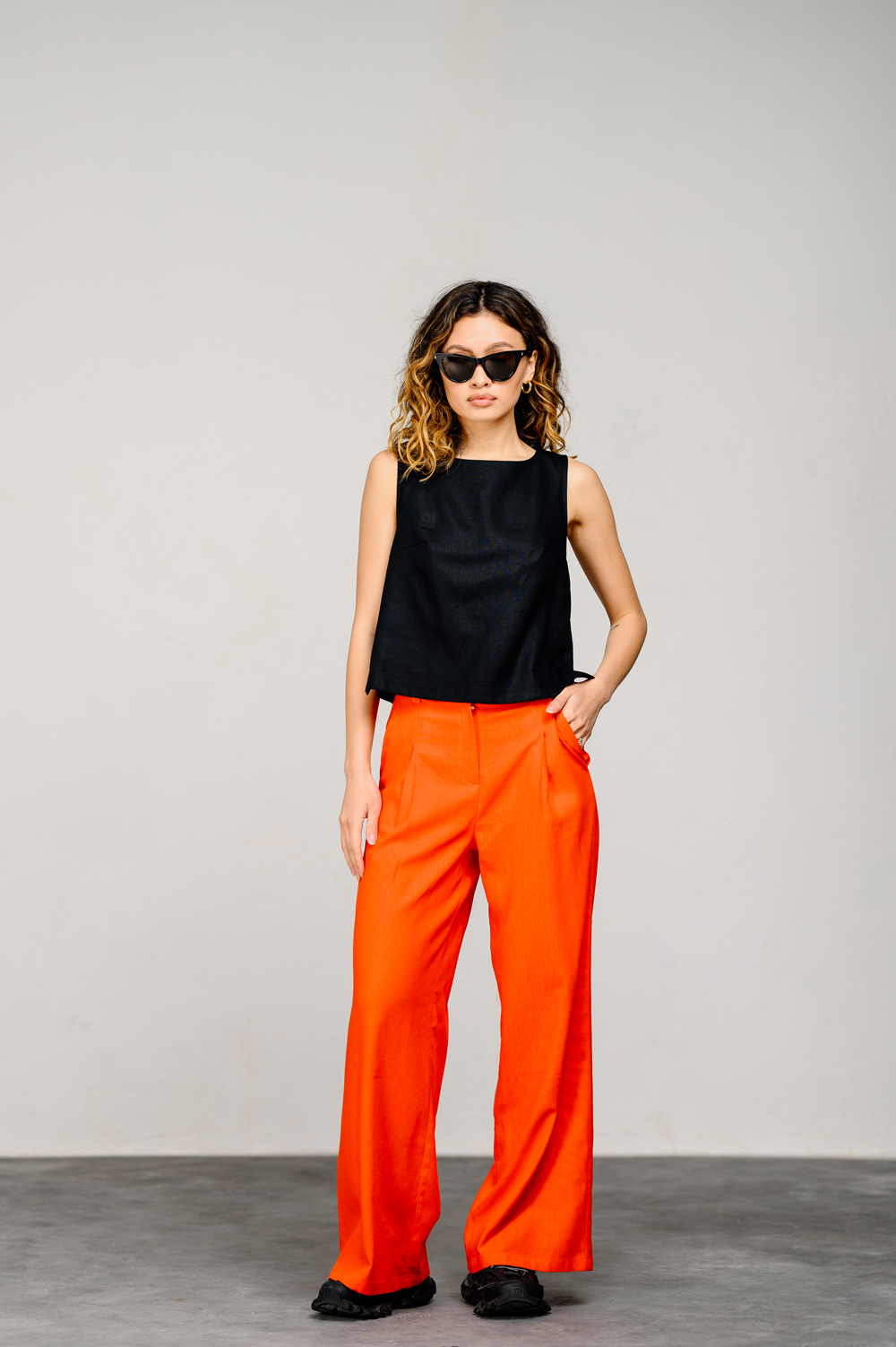 Black Linen Sleeveless Top