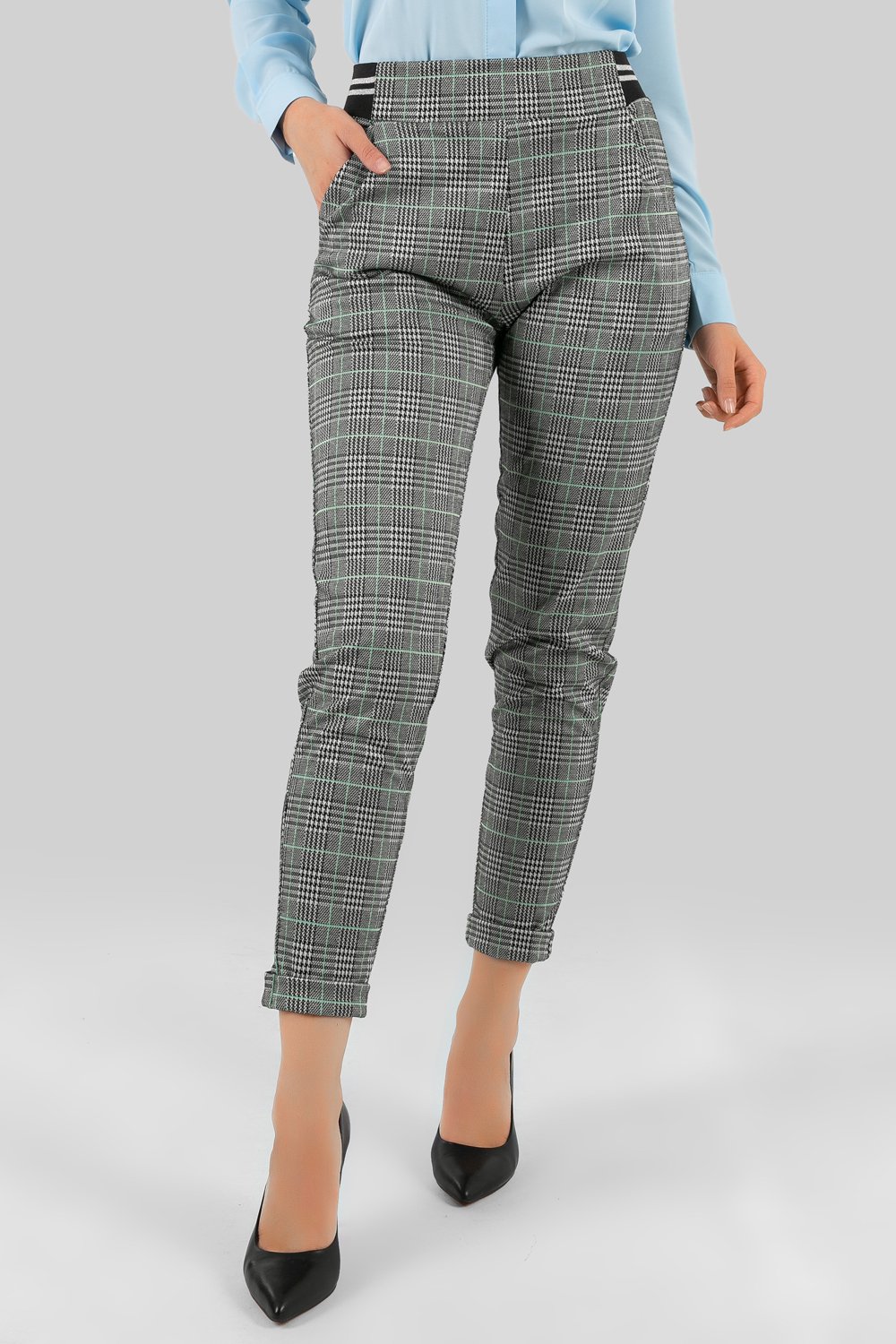 Trousers with elasticated waist in mint colour scheme