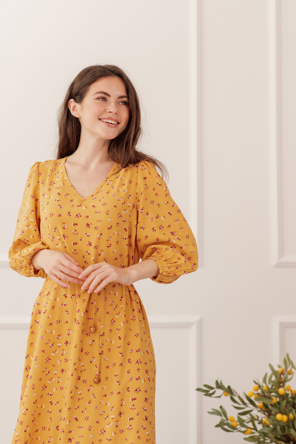 Yellow long shift dress