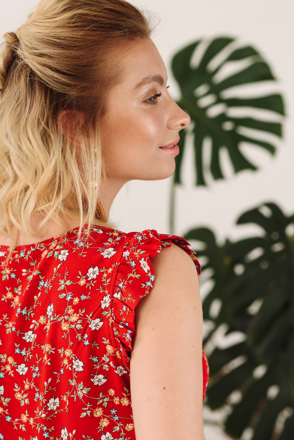 Red Floral Dress with ruffles