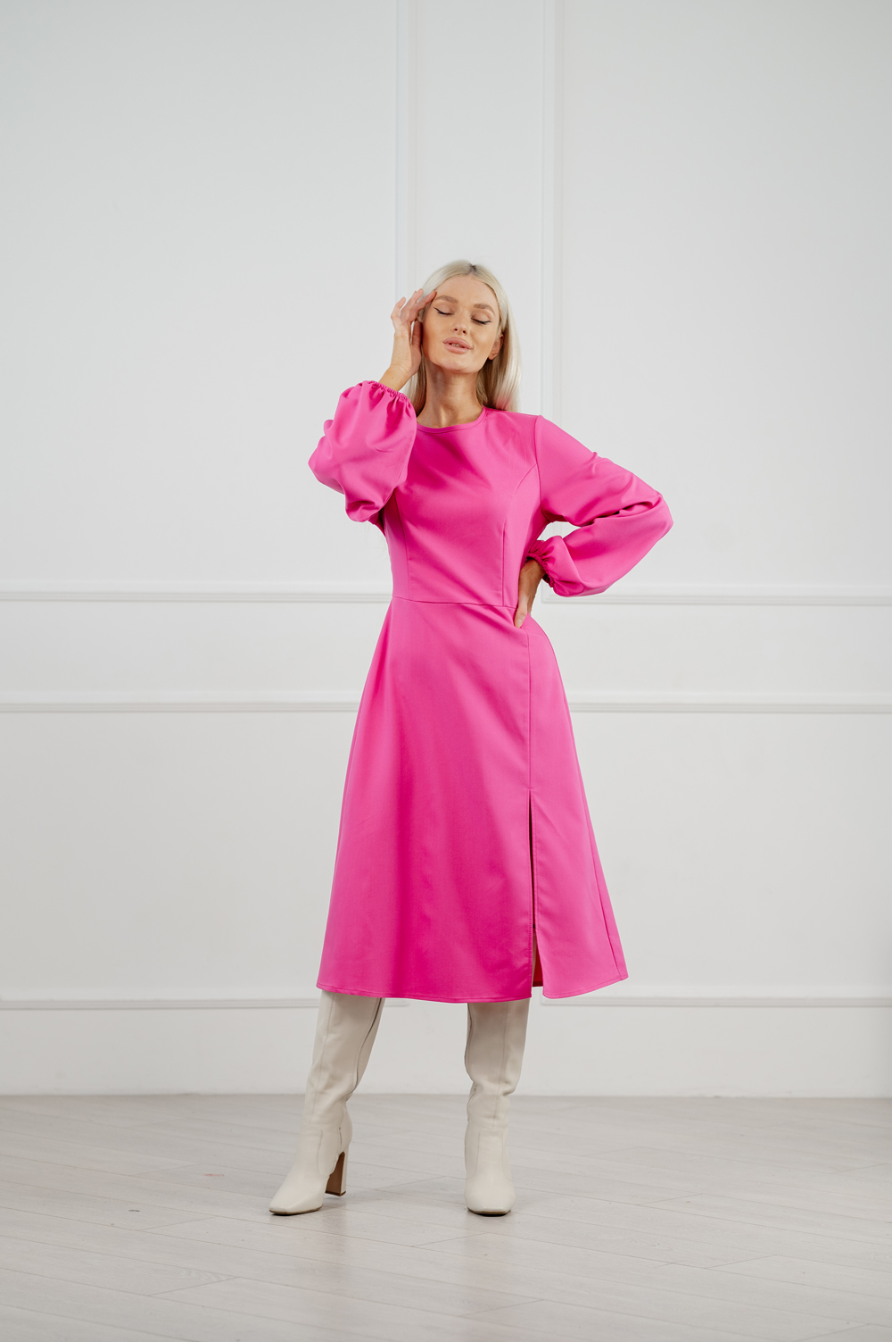 Bright fuchsia shade midi dress