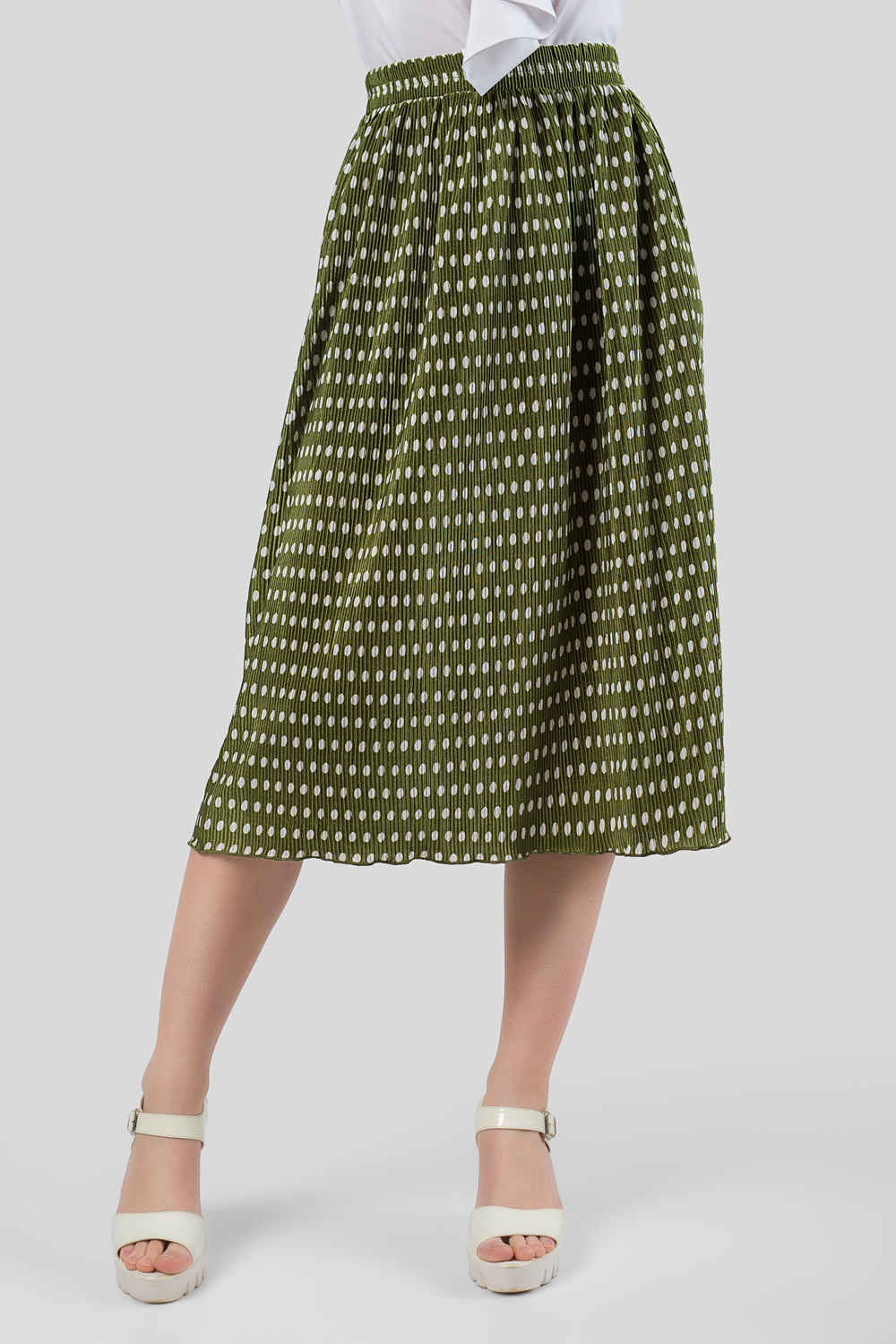 Оливковая плиссированная юбка