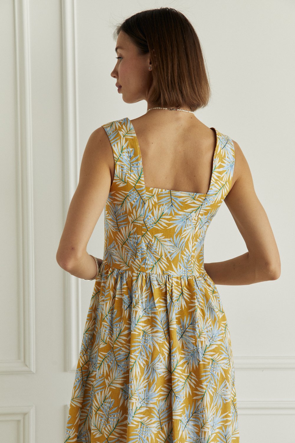 Yellow linen sleeveless dress