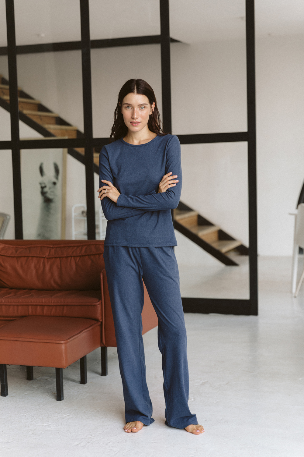 Knitted pajamas in Denim color