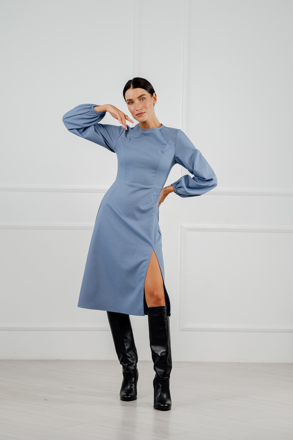 Midi length dress in serenity shade