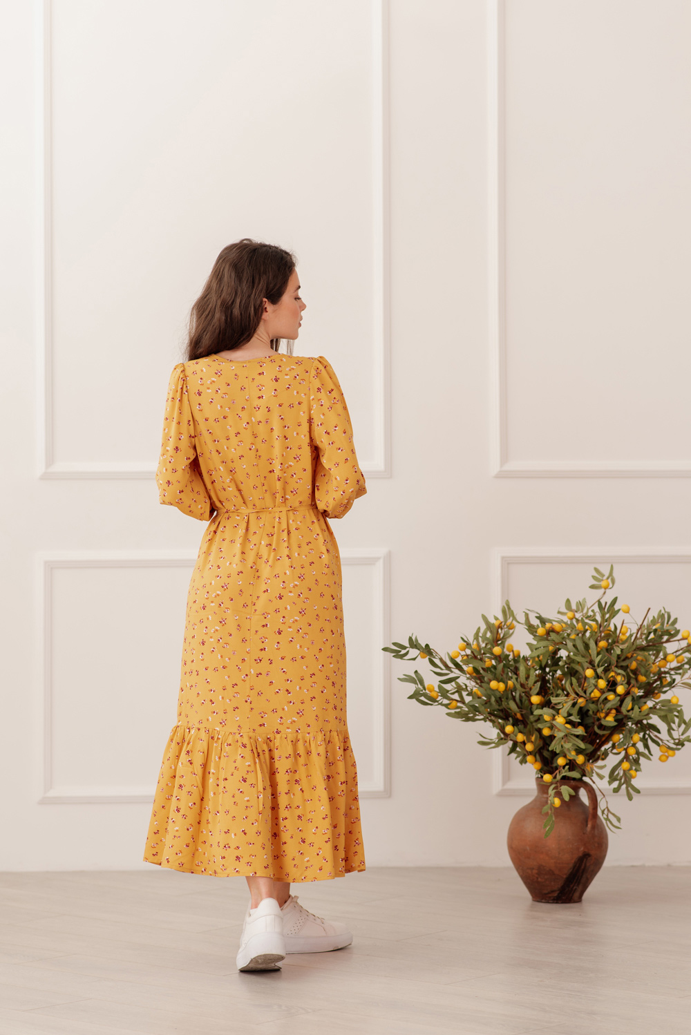 Yellow long shift dress