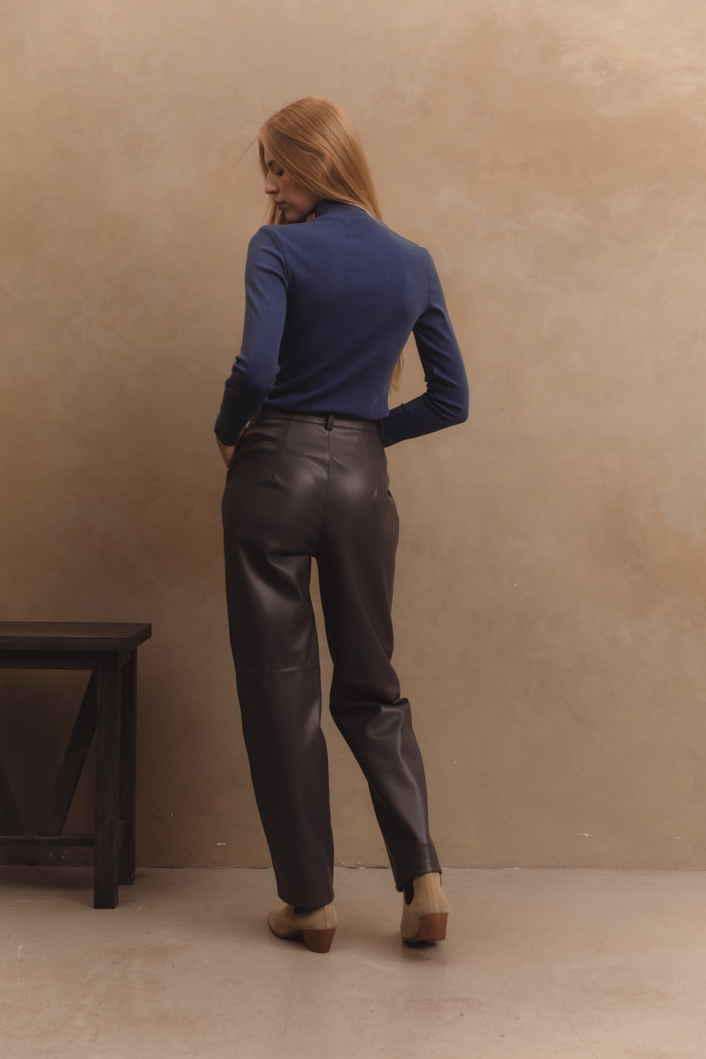 Eco-leather straight-leg trousers in 