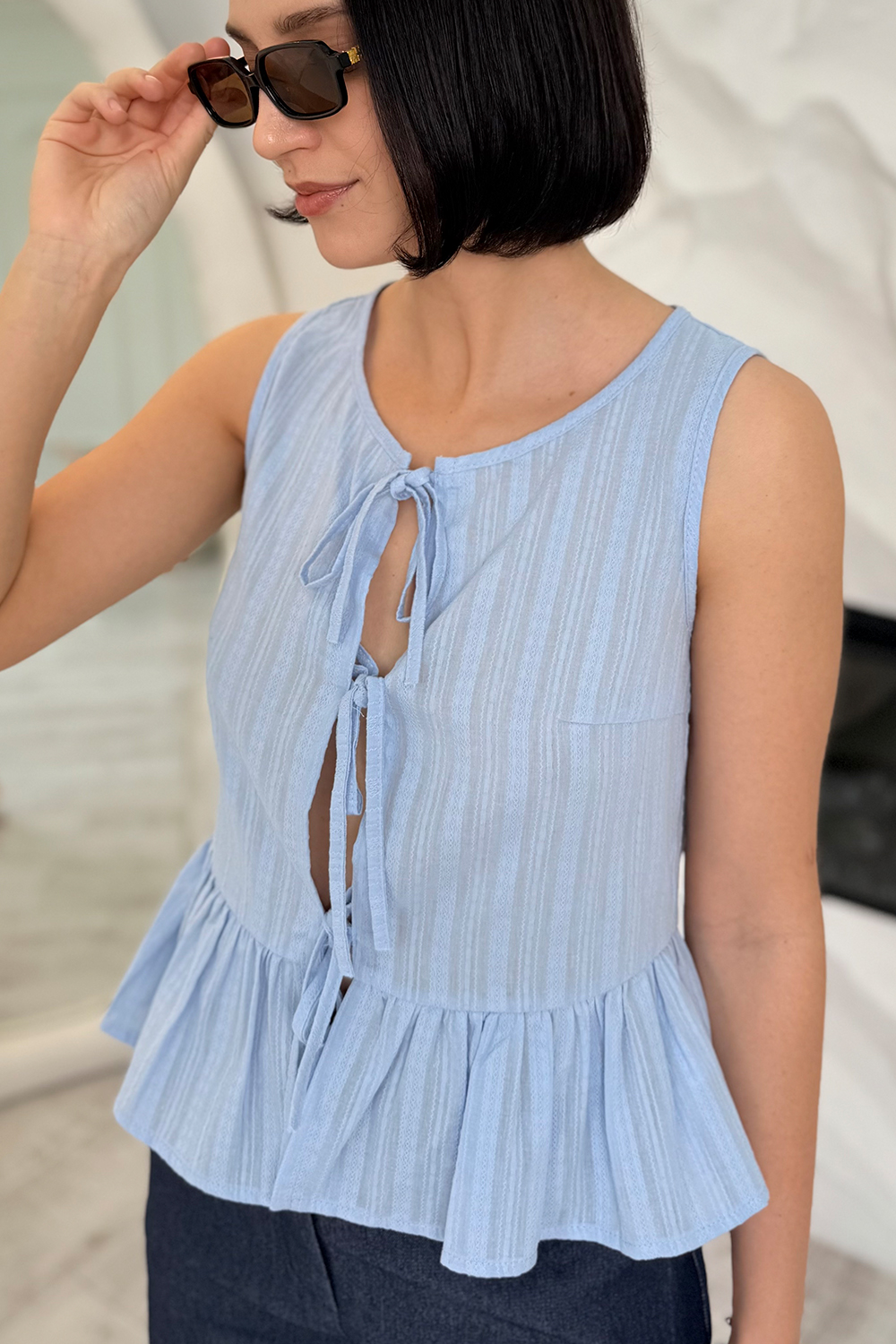 Blue cotton tie top