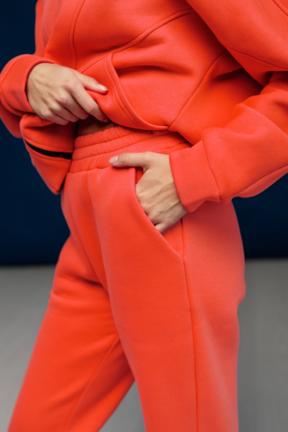 Orange casual pants with fleece