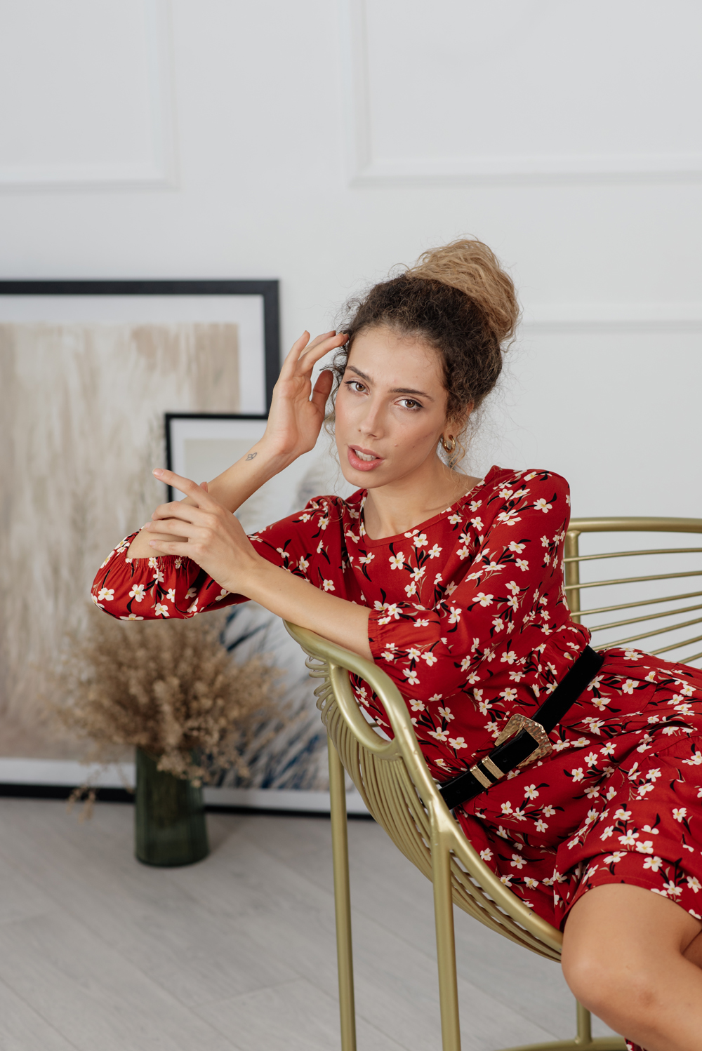 Red ruffle midi dress