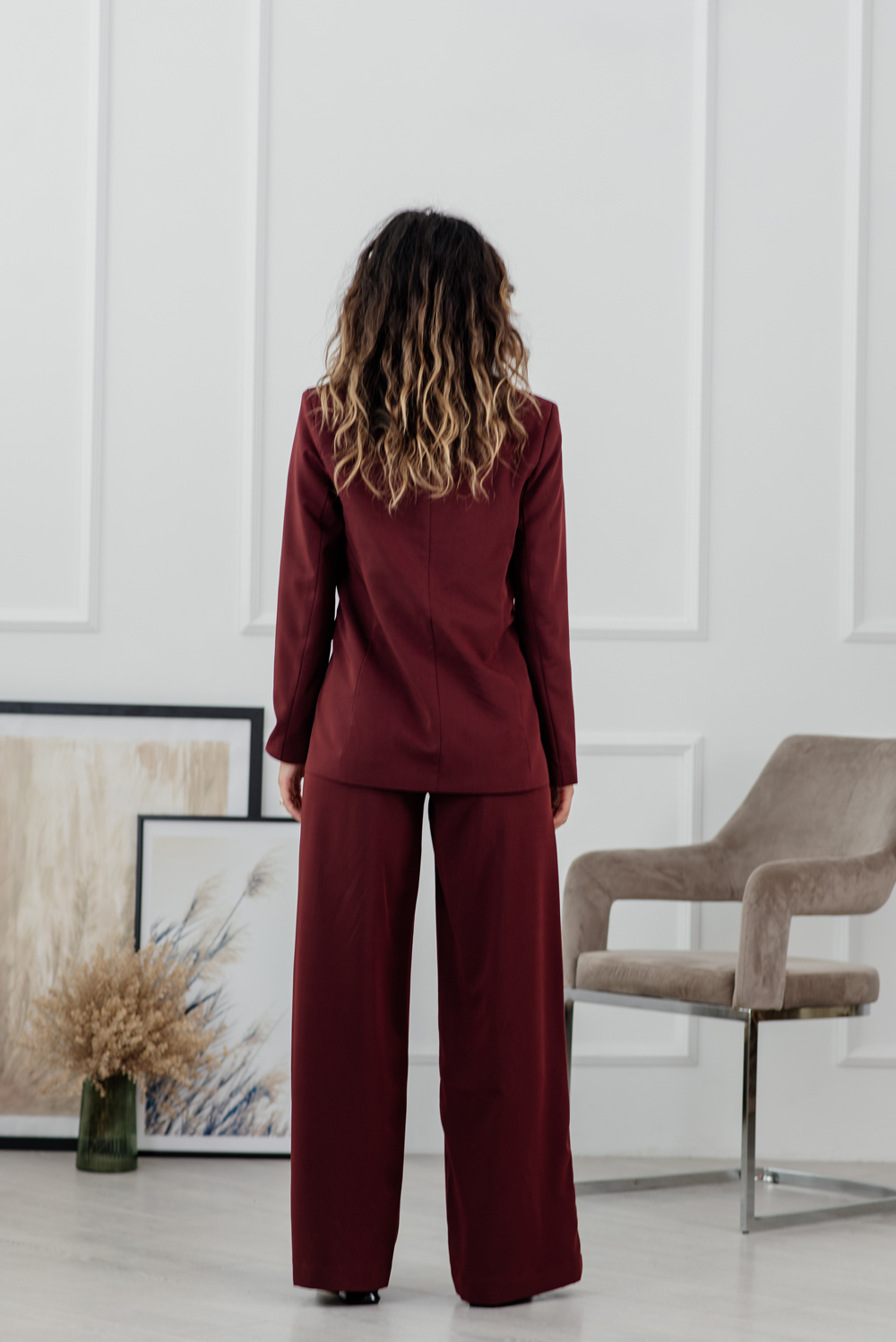 Sangria-coloured placket trousers