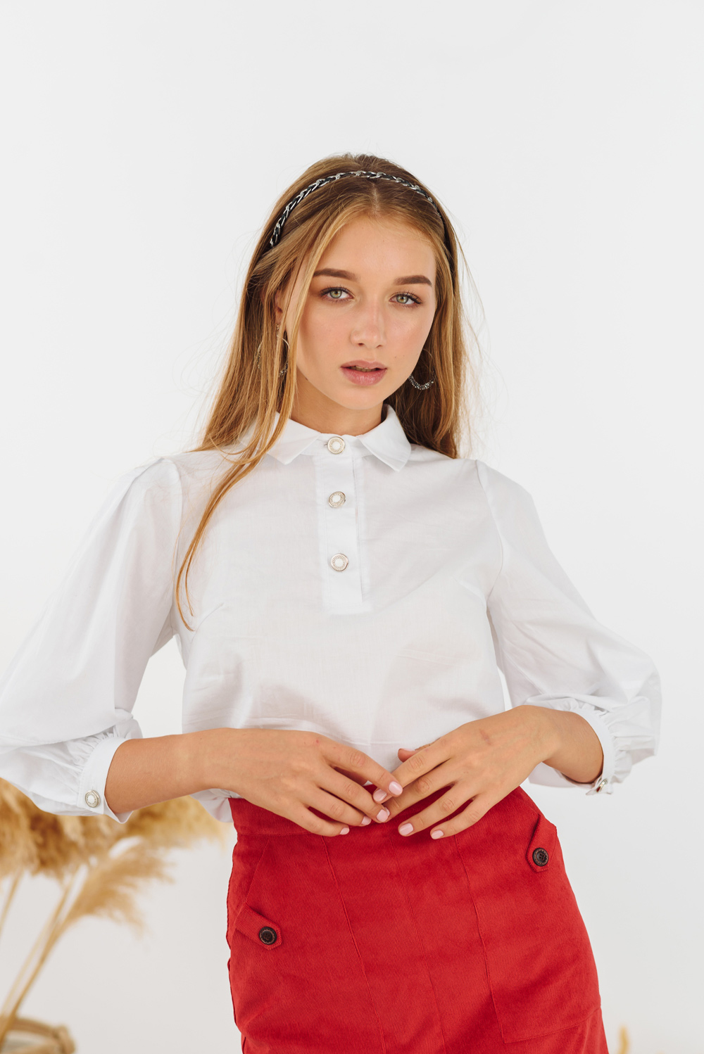 Cotton shirt with puff sleeves